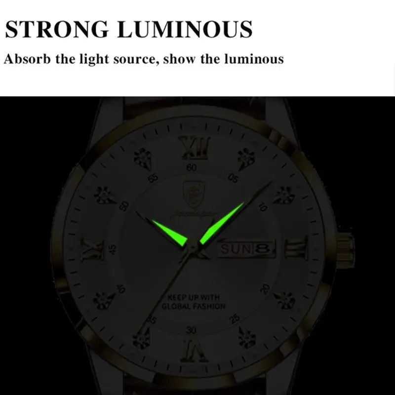 POEDAGAR ساعة يد رجال الأعمال الفاخرة مقاومة للماء من الجلد المضيء ساعة كوارتز رجالية عالية الجودة ساعات عصرية للرجال هدية