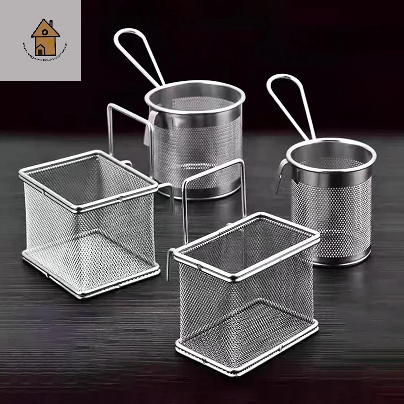 

304 Stainless Steel Deep Frying Basket Silver Multi-functional Hangable Colander Oil Filter Mesh Sieve Hotpot Strainer Mesh