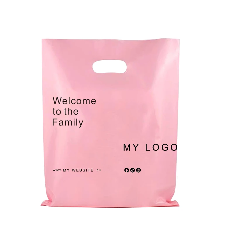 

100 200 300 400 500 pcs Custom Logo Colorful Shopping Bags With Handle Plastic Gift Retail Boutique Bag