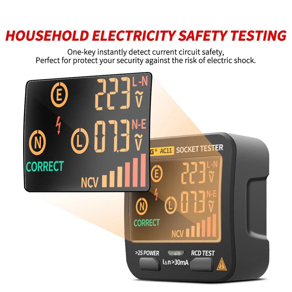 AC11 Digital Smart Socket Tester Multi-function Outlet checker NCV Test Voltage Detector EU US Plug Ground Zero Line RCD Check