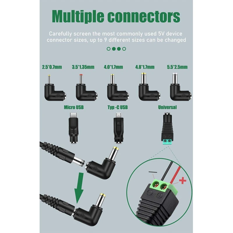 범용 5V USB 전원 코드, 안드로이드 폰, 태블릿, 보조베터리, 장난감을위한 8 가지 유형의 커넥터가있는 Dc 전원 케이블에 USB