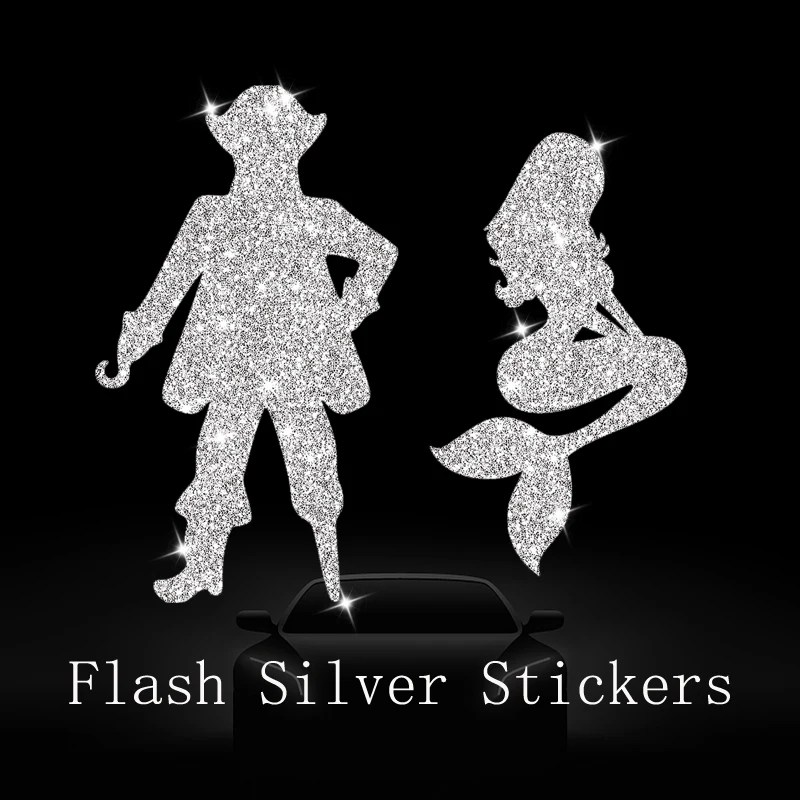 Captain and Mermaid Stickers Flash Silver Car Decals Car Stickers