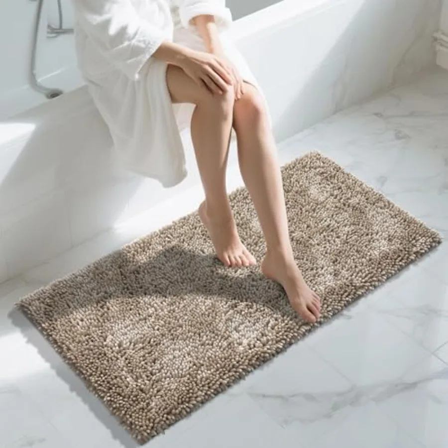 

Long Bathroom Rug Non Slip 44x24 Inch, Extra Thick Soft Absorbent Chenille Bath Mat, Machine Washable Quick Dry Bath Rugs for B