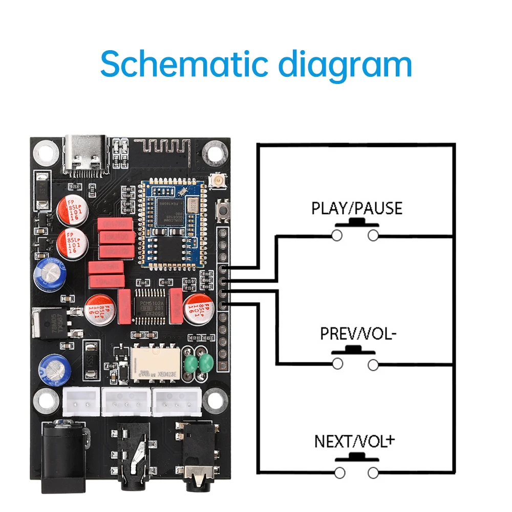 DC 8-24V APTX HD QCC5125 LDAC Wireless Adapter Bluetooth 5.1 Receiver Board DAC Audio Decoder Board 24Bit/96Khz LDAC Type-C