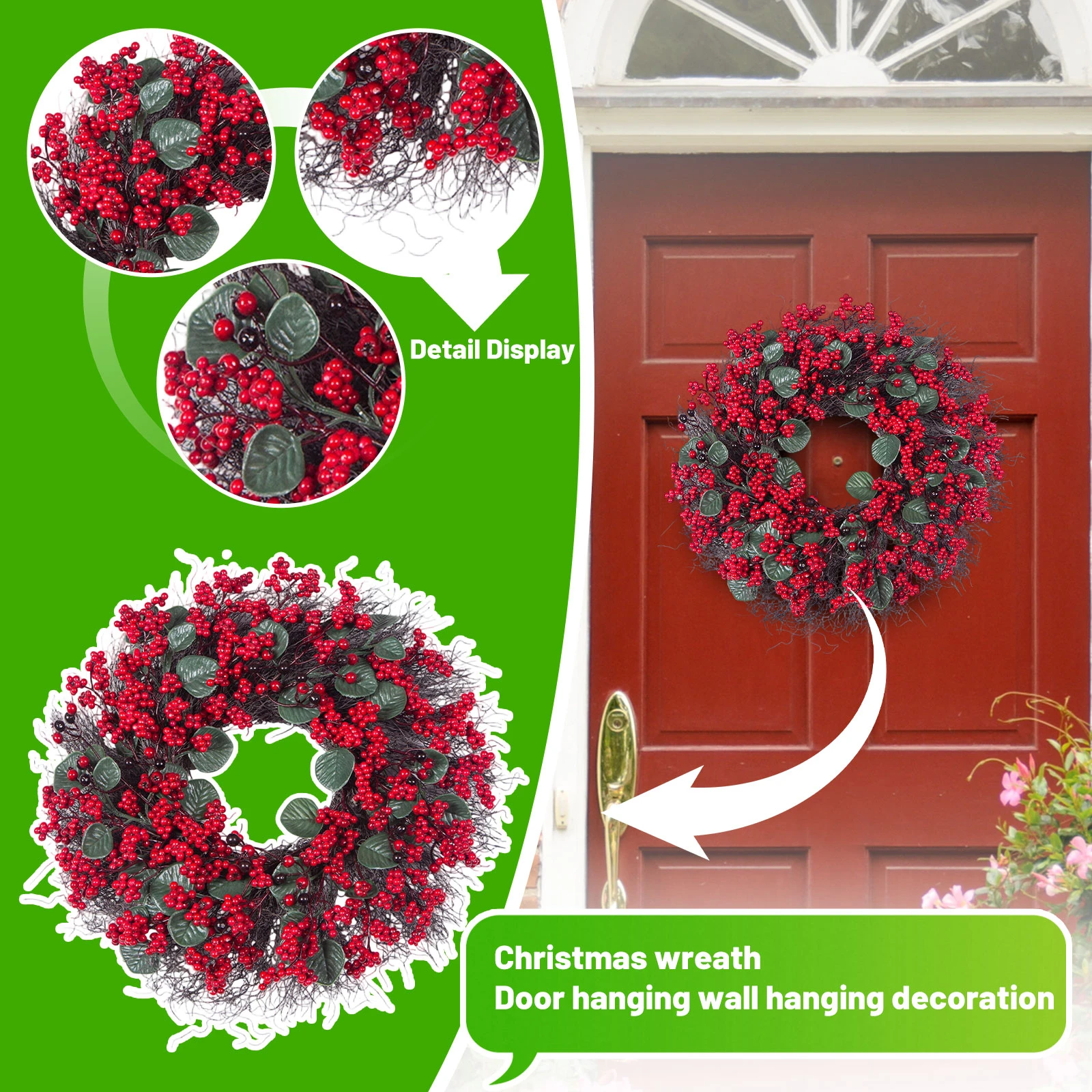 عيد الميلاد الديكور اكاليل عيد الميلاد جدار المنزل نافذة ديكور للباب الأمامي اليدوية السرو ورقة الأحمر التوت الصنوبر إكليل 2025