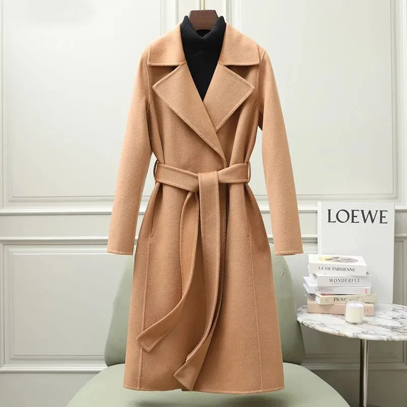 

100% Wool Double-Sided Woolen Jacket wWomen's Overcoat Long Handmade Wool Coat New Spring Autumn Slim Woolen Windbreaker Coat