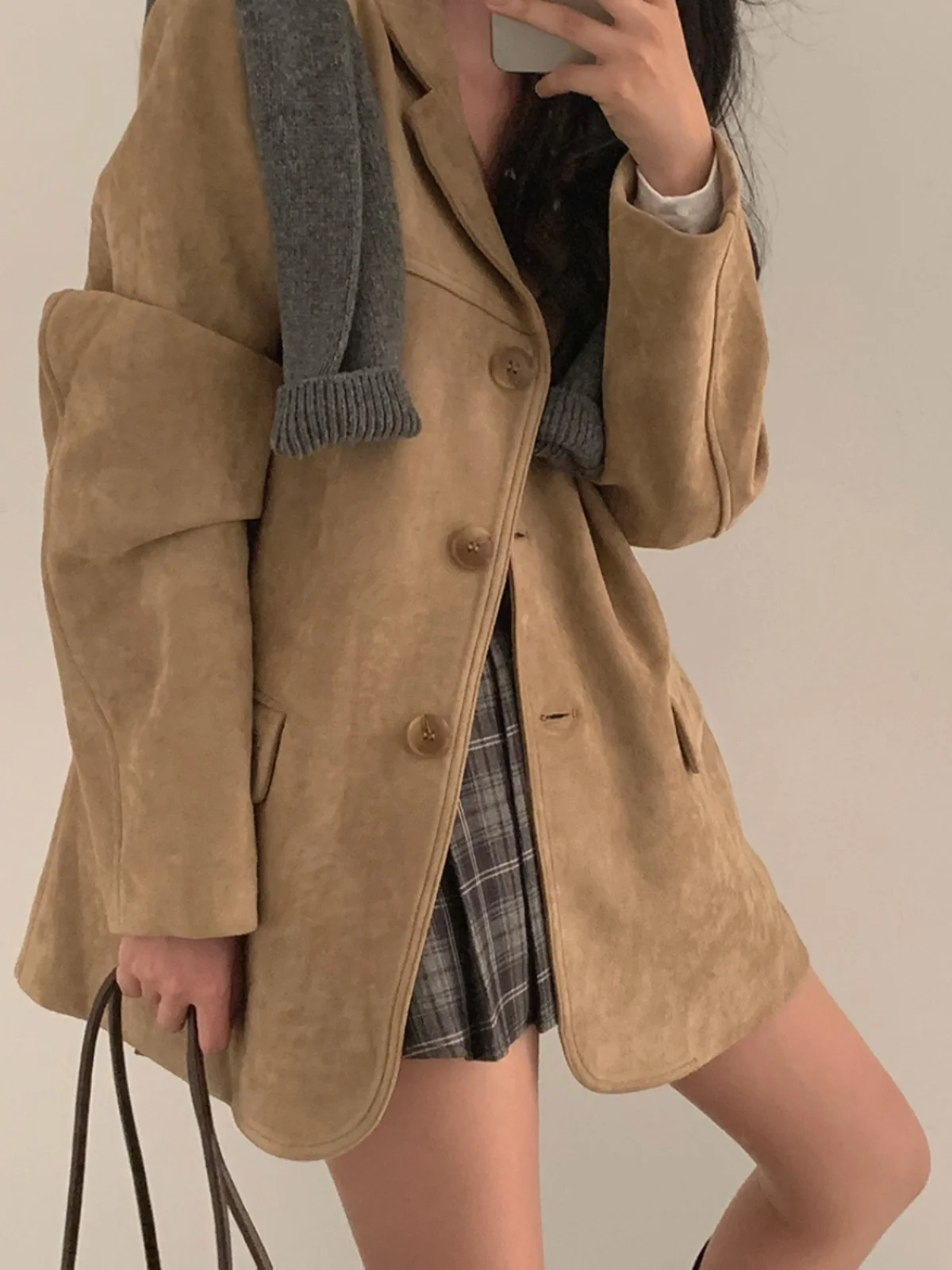 

Reverie Autumn Winter Women's Suit Jaet Double ket Single Button Vintage Sle Tailored Coat in Brown Color Blo Design