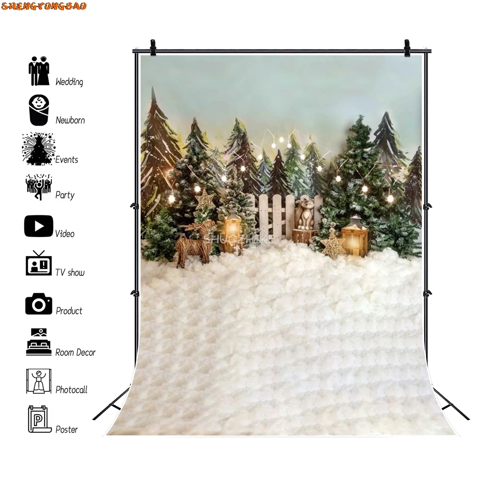 Merry Christmas Photography Background Xmas Tree Gift Arch Door Christmas Decorations Family Party Photo Backdrop Studio