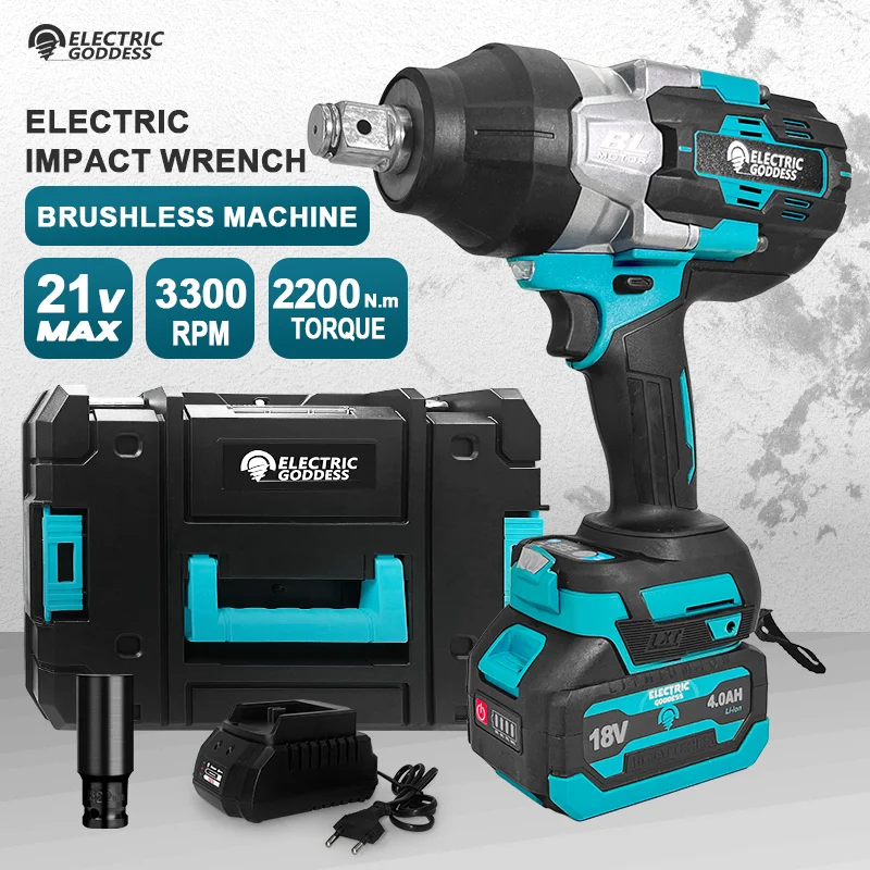 EGOD 2200 N.M Elektrischer bürstenloser Schlagschrauber, kabellos, 3/4 Zoll, drei Gänge, einstellbare Geschwindigkeit, Autoreparatur, Reifen, passend für Makita 18 V