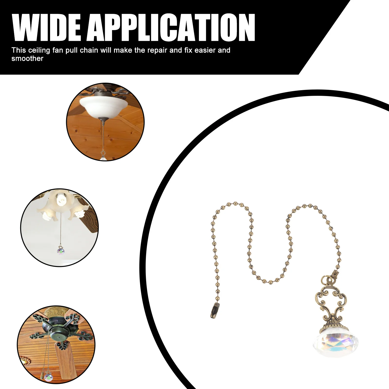 

2Pcs Fan Pull Chain Crystal Pendant Adjustable Length Decorative Pull Chain Extender for Ceiling Light Fixtures