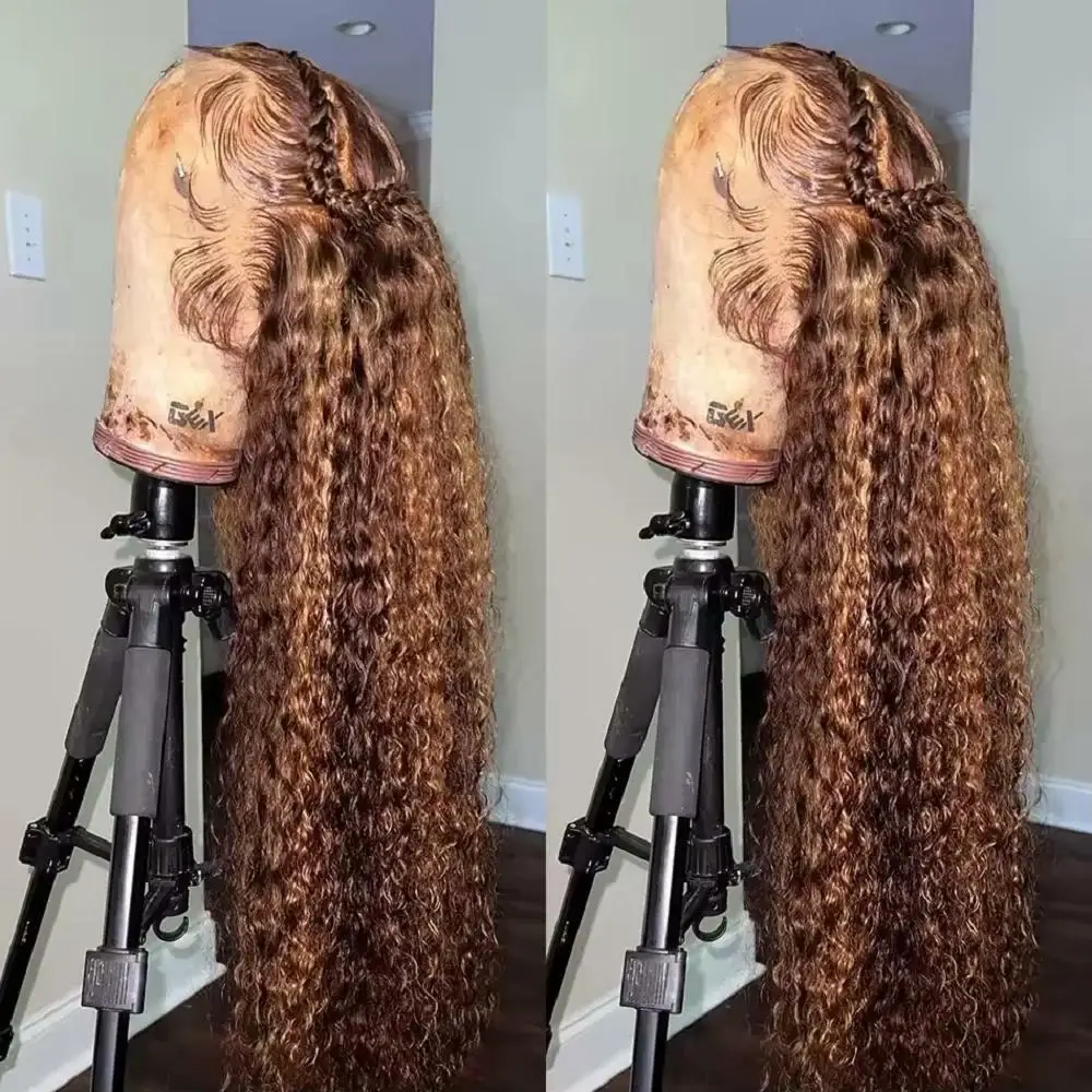 تسليط الضوء على شعر مستعار أشقر Hd الدانتيل الباروكة الأمامية 34 بوصة شعر مستعار مجعد موجة عميقة الدانتيل شعر مستعار أمامي 13x4 قبل قطعها مع شعر الطفل شعر مستعار اصطناعي