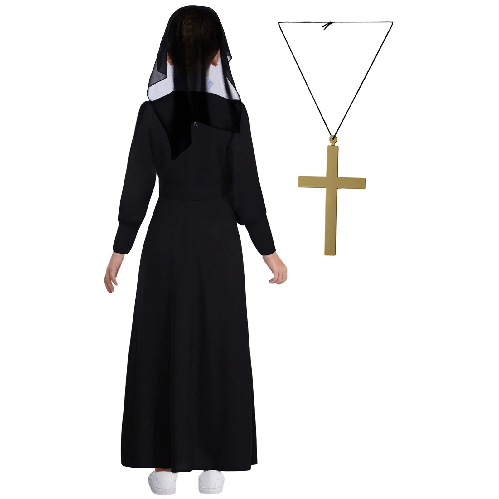 Детский костюм монахини для девочек, карнавальный костюм на Хэллоуин, платье с длинными рукавами, халат с вуалью, христианская католическая религия, миссионерское праздничное платье