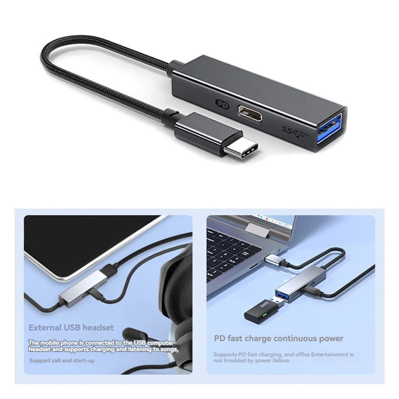 USB 3.2 Type-C HUB 5Gbps 60W PD Charging, OTG Adapter, - High-Speed USB To Type-C Converter