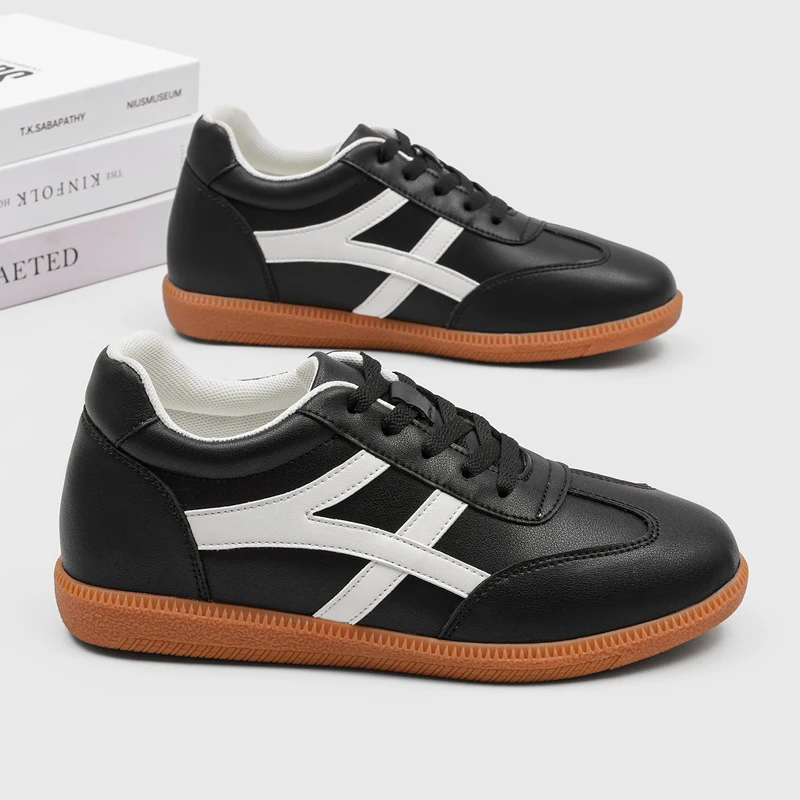 Men Hidden Height Increase 6cm Retro Sneakers White Leather Casual Elevator Shoes Lace Up Non-slip Walking Footwear