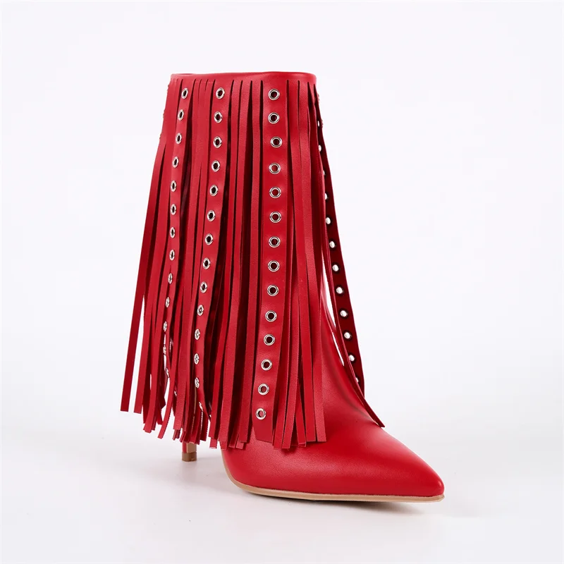 Onlymaker أشار تو هامش خنجر عالية الكعب حذاء من الجلد منتصف العجل الأحذية موضة الجانب سستة الأحذية #5