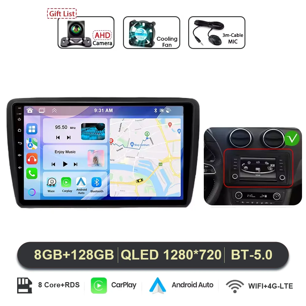 Android 15 Voor SEAT Ibiza 2016-2017 Autoradio Multimedia Video Player GPS Stereo CarPlay 4G Navigatie v BT QLED DPS Head Unit