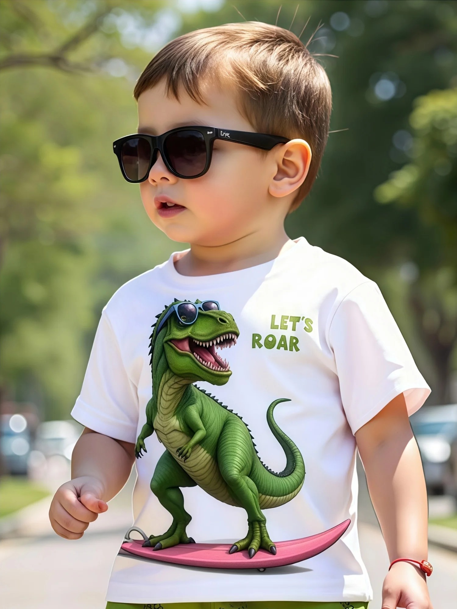 Unisex Kids Dinosaur Print White T‑Shirt Machine Washable Ideal For Spring‑Summer‑Autumn, Perfect For Birthday, Easter & Holiday