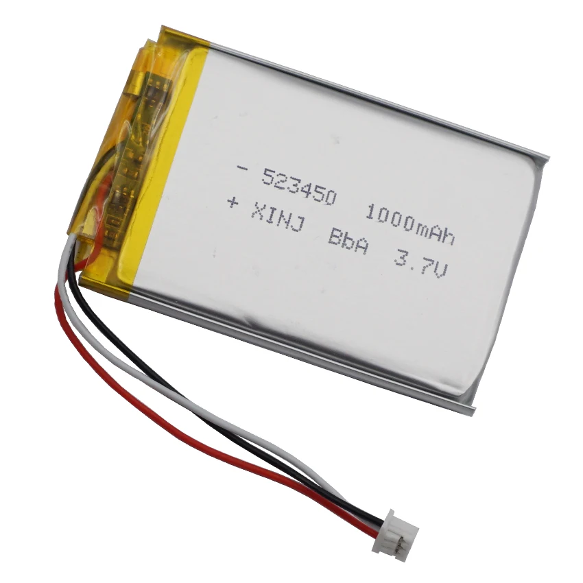 3.7V 1000mAh 3.7Wh 523450 JST 3Pin 1.25mm termistor NTC isi ulang baterai Lipo Li polimer untuk GPS Bluetooth Speaker DashCam