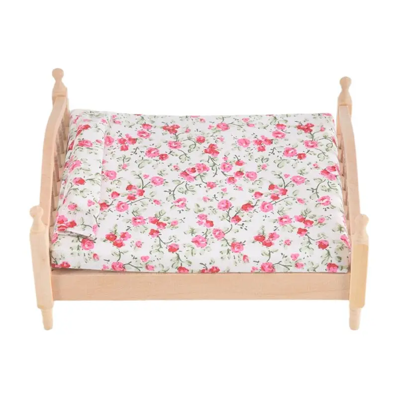 強くお勧めします 1:12 ドールハウス寝室 ミニ花柄ダブルベッド シーン家具 ドールハウスアクセサリー
