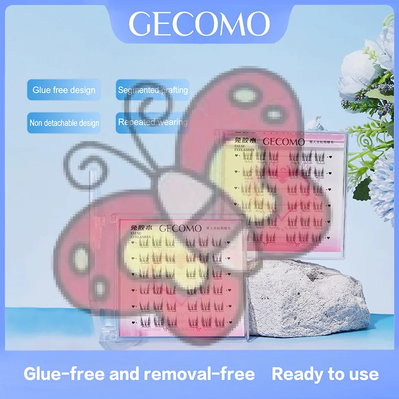 DIY 접착제 없는 인조 속눈썹 날개 모양 풍성한 자연스러운 두꺼운 만화 눈 재사용 가능 확대된 눈 속눈썹 쉽게 적용