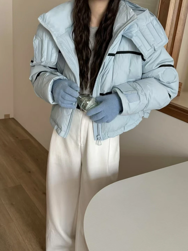 Winter New Down Jacket Women's Fashion Y2k Contrast Hooded Short Parkas Top Korean Casual Thickened Warm White Duck Puffer Coat