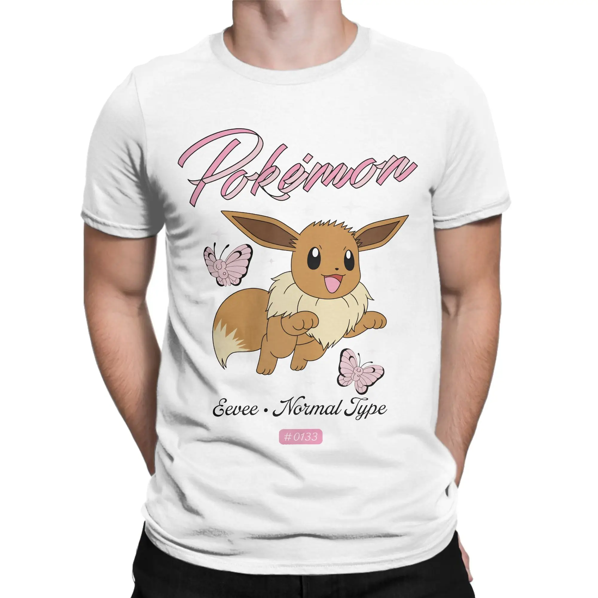 Pokemon Eevee Butterfly Cotton T Shirt For Male Beach  Y2K Retro T Shirts O-Neck Fashion Tees Plus Size Cheap Tops
