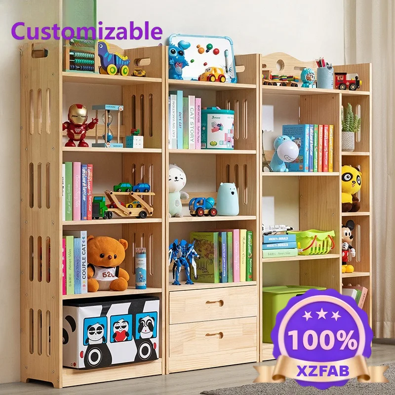 Factory Direct 2026 Simple solid wood bookshelf Floor-to-ceiling bookcase Children's reading area Picture book rack Wall shelf