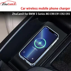 ZhuCamX para BMW Serie 3 M3 E90 E91 E92 E93 reposabrazos almacenamiento cargador de teléfono móvil inalámbrico 18W iPhone Magsafe Panel de carga rápida