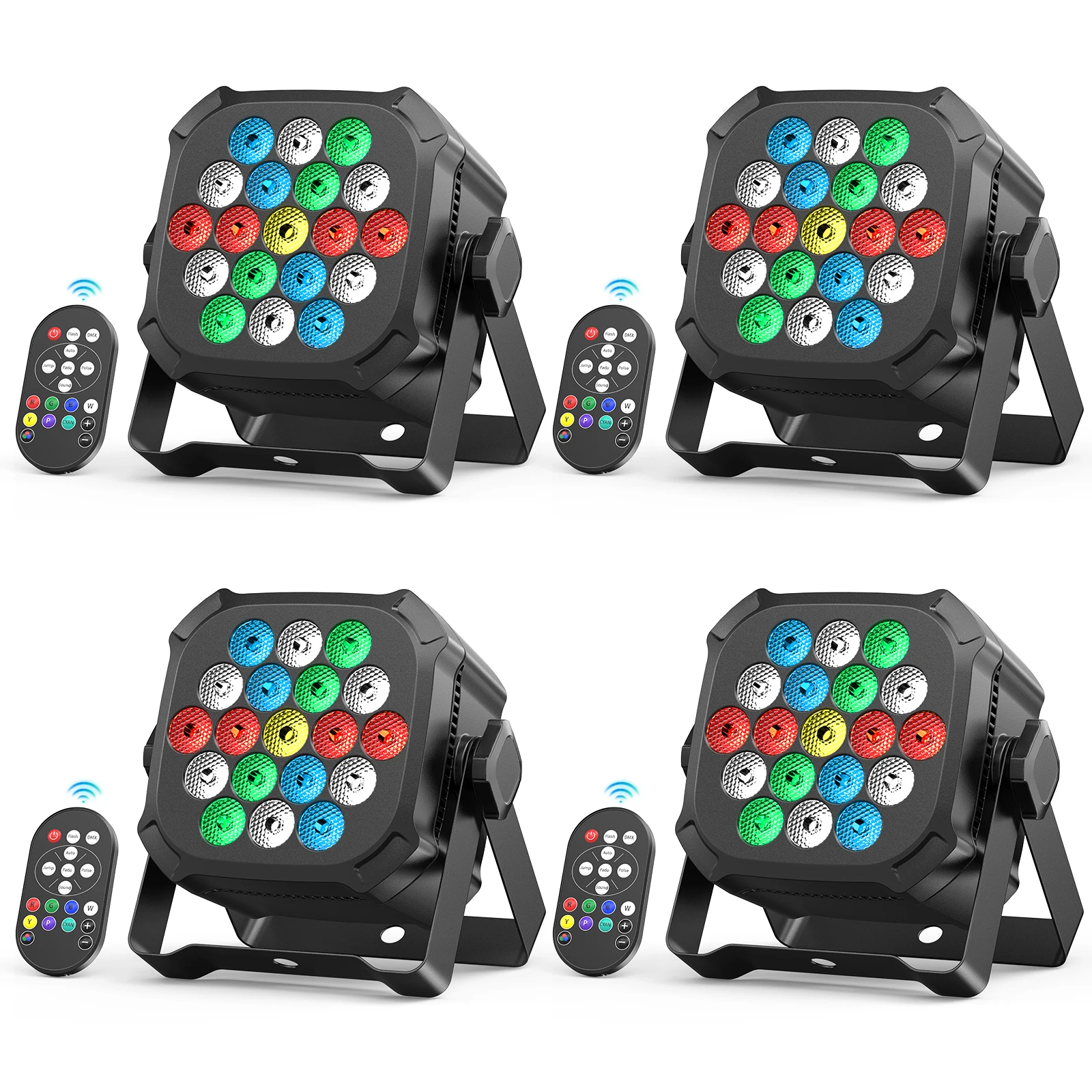 Fieryzeal 4PCS 30W RGBW Par Light RGBWYP+CYAN DJ Light DMX Control 19 LED Stage Light Effect for DJ Party Club Disco Wedding