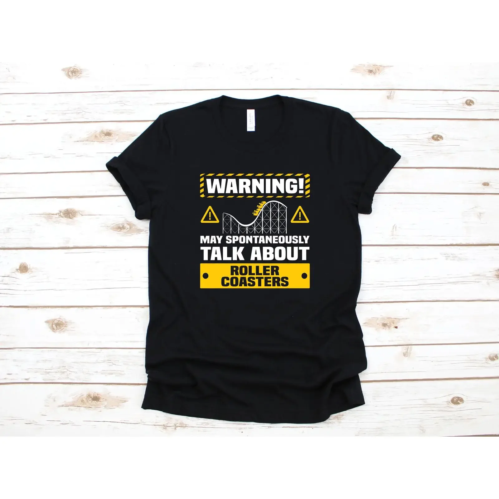 Warning May Spontaneously Talk About Roller Coasters Funny Theme Park T Shirt vintage Washed Top For Everyday Wear Soft