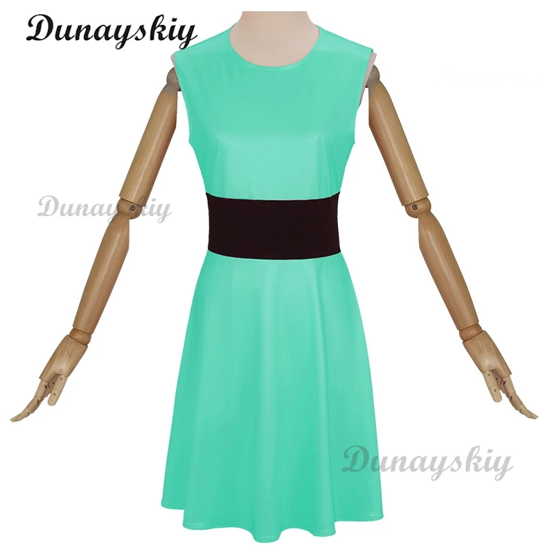 Powerpuff cosplay meninas traje peruca flor buttercup bolhas traje rosa verde azul vestido feminino cinto conjunto vestido de halloween