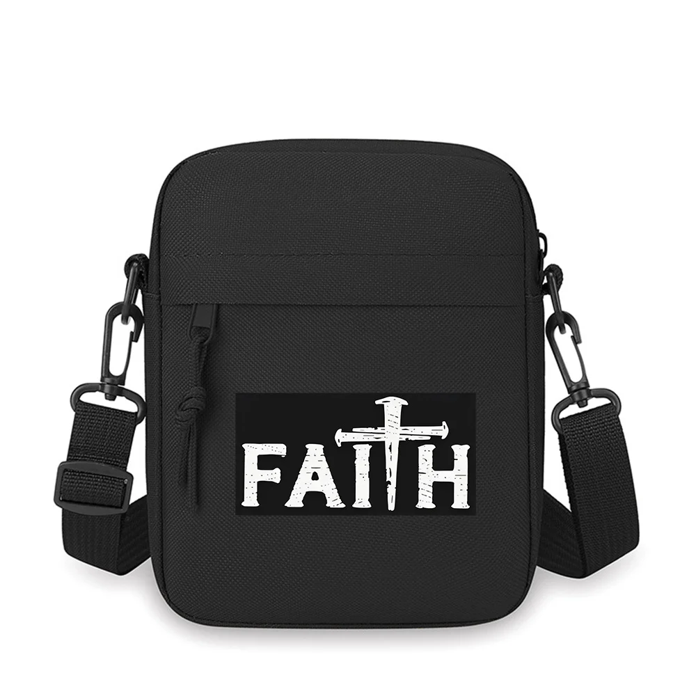 Cross with word FAITH black background Men Crossbody Bag Single Shoulder Women Cartoon Anime Film Printing Design Unisex