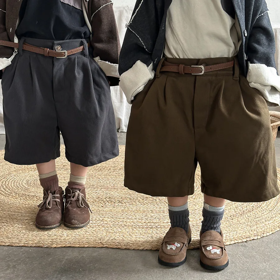 

Новинка осени 202, детские вязаные полосатые короткие штаны, винтажные шорты унисекс Baby Forest, дышащие хлопковые брюки средней длины