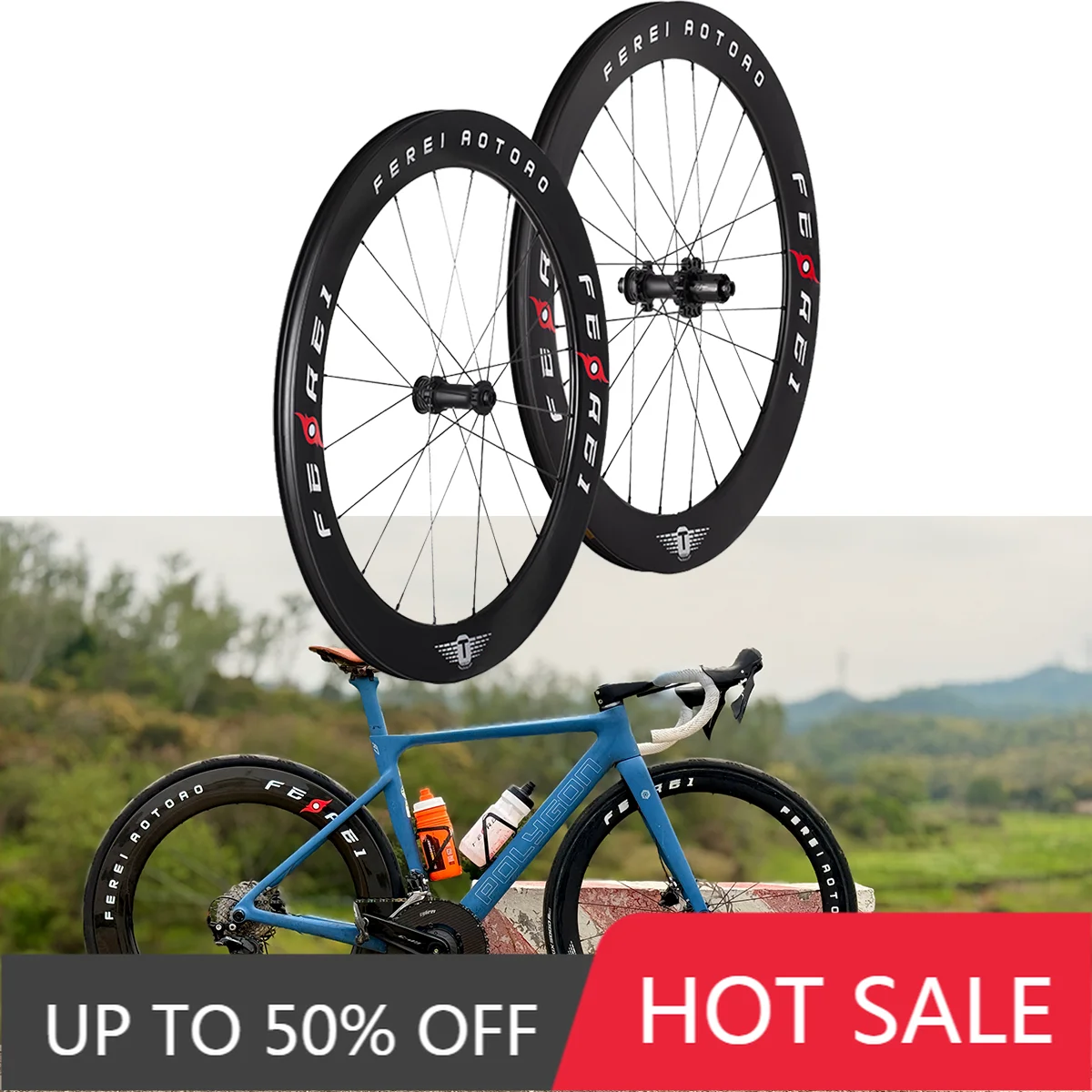 

STLF Ferei T-Series UCI Certified Professional Road Cycling Wheelset 50/60mm Carbon Wheels with Disc Brake and Ceramic Bearings