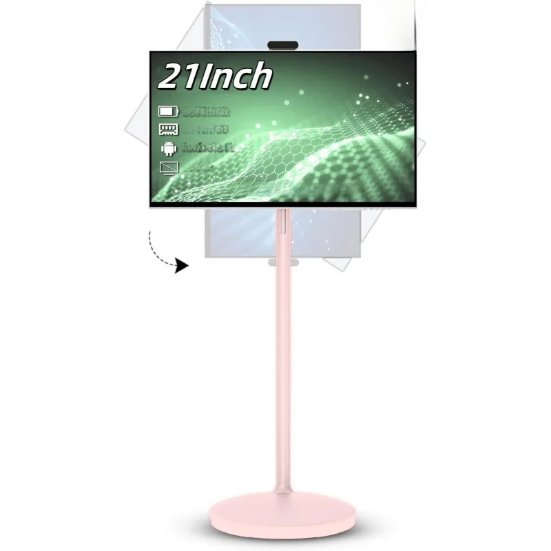 Pink 21 Inch 4K Smart Portable TV 2nd Gen, EDLA-Certified,Built-in 20000mAh Battery,Android 14,16+128GB,Rolling Tablet TV on Whe