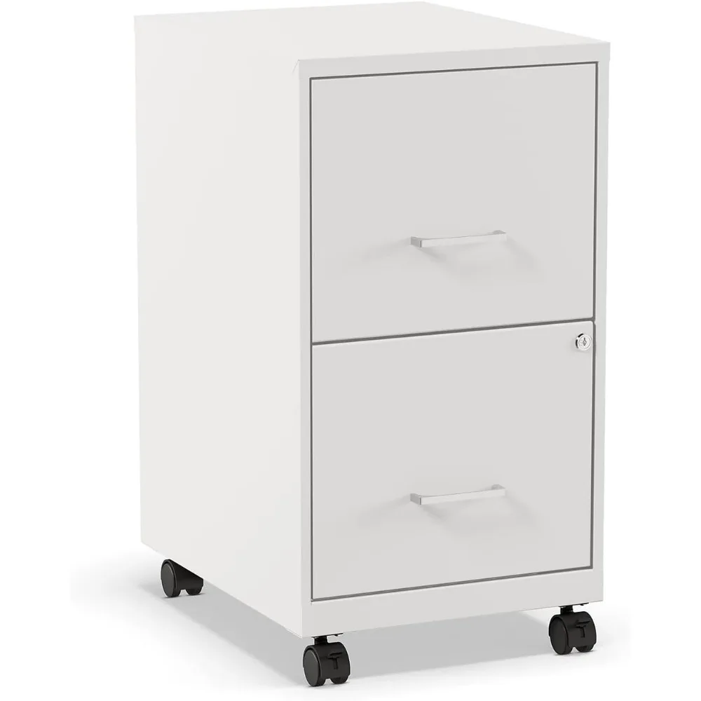 

2-Drawer Vertical File Cabinet, Letter Size Documents, Lockable & Mobile, 18.9" D x 14.3" W x 26.3" H, White