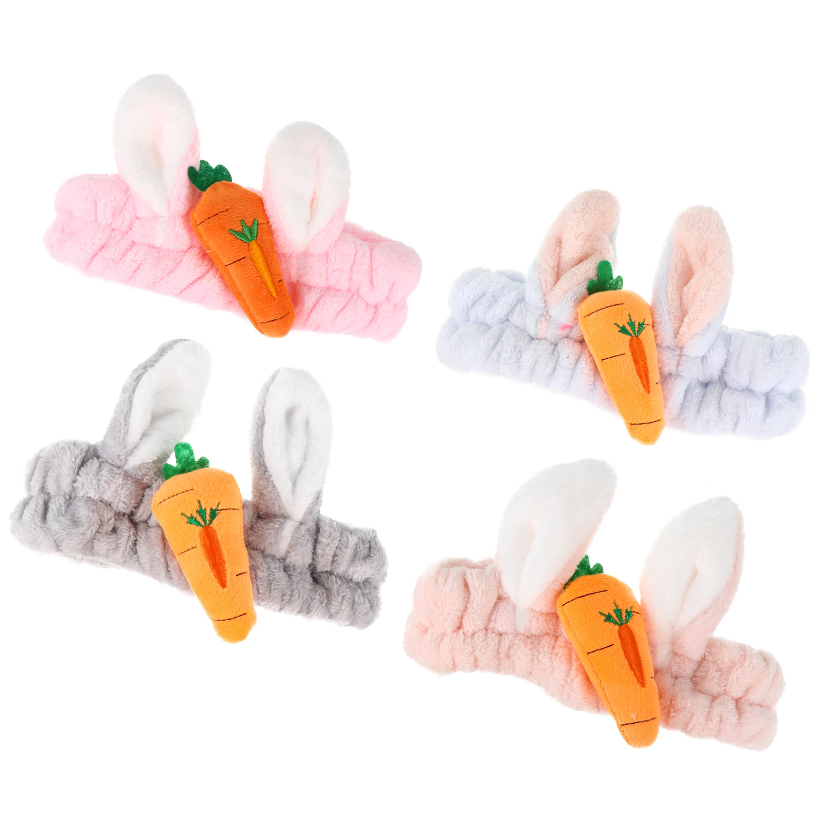 

4pcs Bunny Ear Headband For Women Girls Rabbit Ears Carrot Hair Band Makeup Headbands Face Washing Hair Bands Elastic Lovely