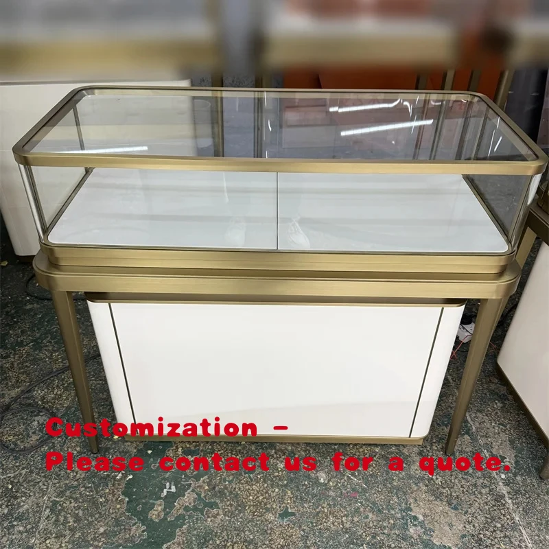 

custom.Modern Jewelry Store Furniture Custom Metal Display Cabinet Electronic Lock Curved Glass Jewelry Display Counter