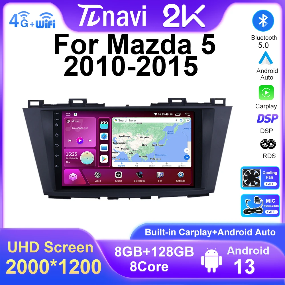 

Автомобильная стереосистема Android для Mazda 5 CW 2010 2011 2012 2013-2015 Мультимедийный видеоплеер Навигация GPS Авто Carplay 4G WIFI
