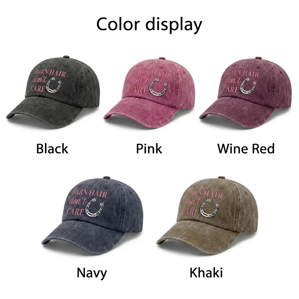 Vintage Washed Barn Hair Horseshoe Graphic Baseball Cap, Adjustable Unisex Dad Hat, Horse Lover Farm Gift for Women