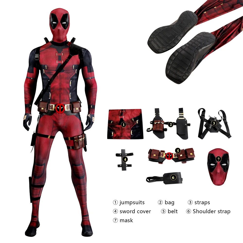 New Comedy DP3 Red Soldier Wade Wilson Costume Cosplay Pool Boy Full Suit body Mask carnevale di alta qualità Halloween Outfit