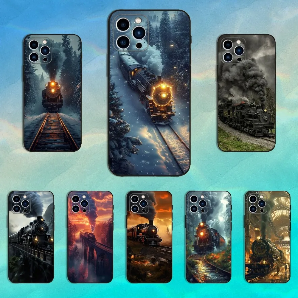 

Train Classic Steam Phone Case For iPhone 16,15,14,13,12,11 Plus,Pro Max,XS,X,XR,SE,Mini,8,7,Soft Silicone Black Cover