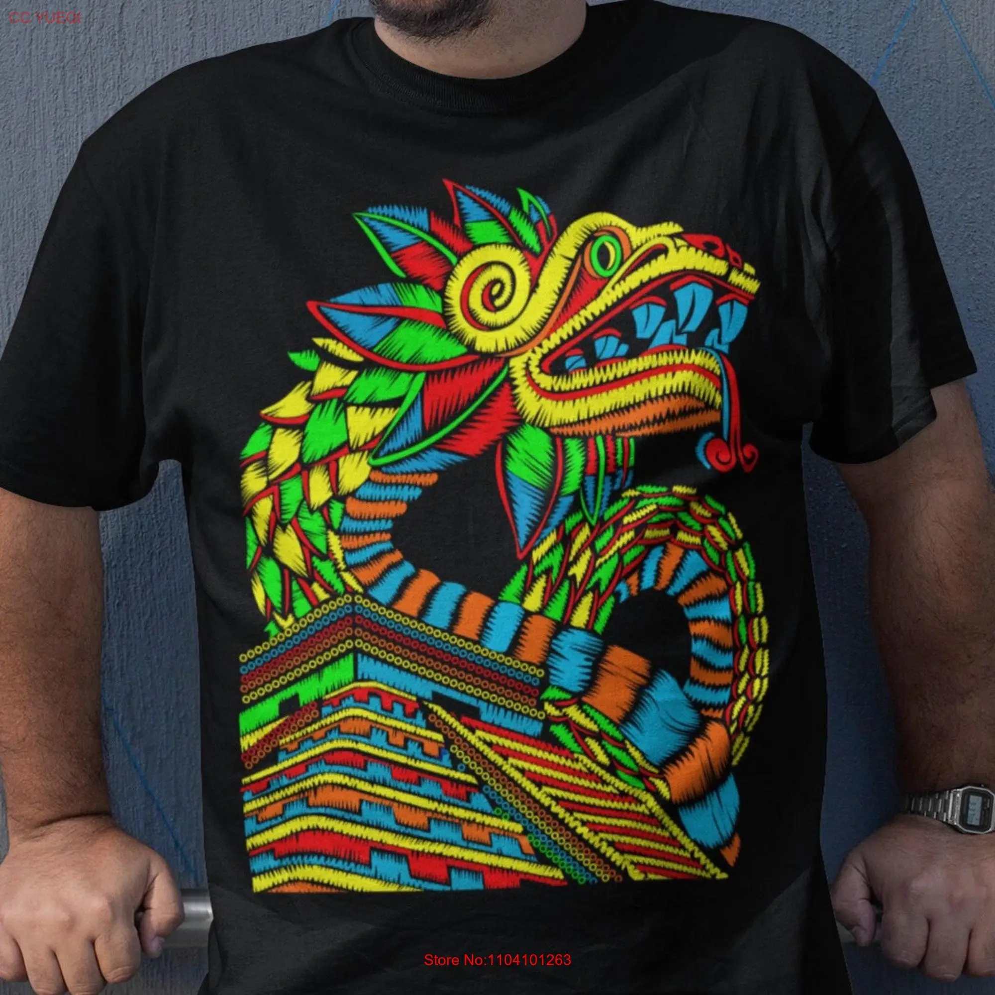 Quetzalcoatl mayan pyramid mexican T Shirt art clothing men regalo para hombre artesania mexicana long or short sleeves