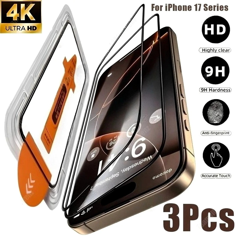3-teiliger Displayschutz für iPhone 17 16 14 15 Pro Max 14 15 Plus 13 11 12 Pro 16e 17 Luftstaubfrei Einfach zu installierendes Glas