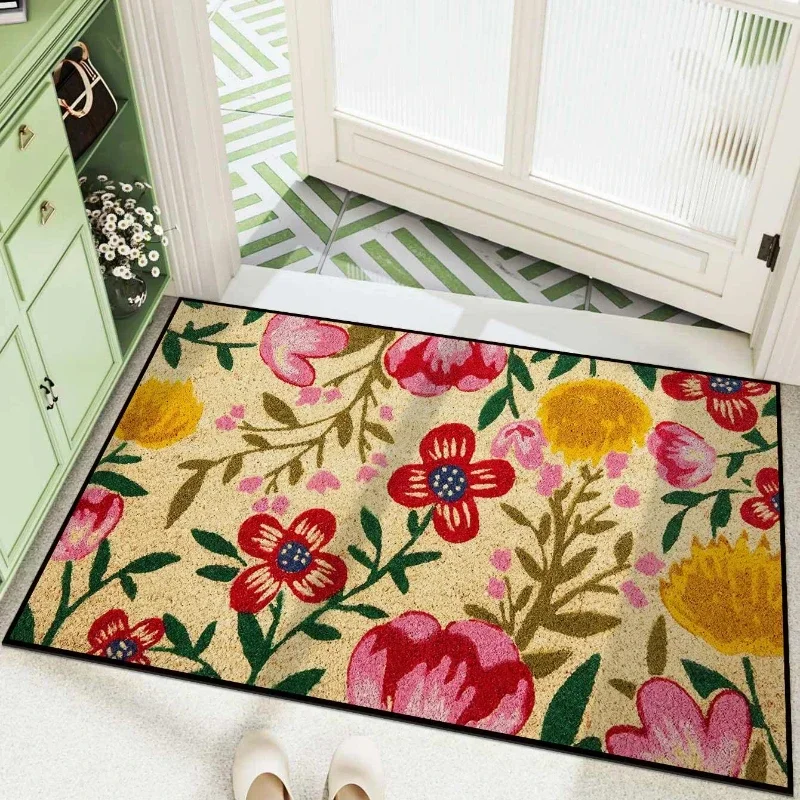 1Pc Floral Letter Print Welcome Doormat Anti-Slip Bath Rug Fade Resistant Kitchen Garden Floor Mat Washable Home Decor Carpets