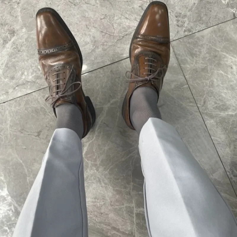 

Sheer Mens Dress Suit Socks Knee High Long Sexy Stocking for Male Formal Socks Black See Through Diagonal Stripe Business Gifts