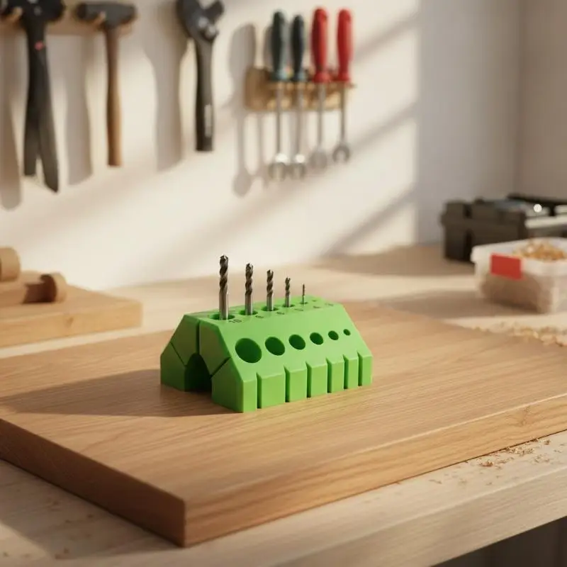Green Plastic Drill Bit Storage Holder with Easy-Read Clear Size Markings for Home Garage DIY General Repairs