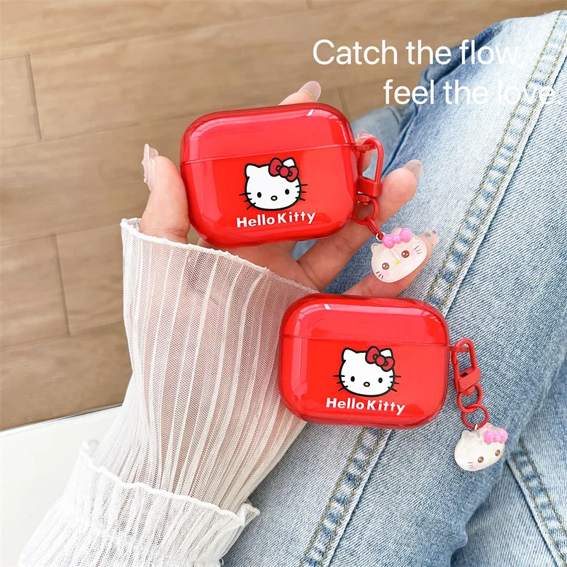 

For Airpods Pro 2nd Generation Case,Red Hello Kitty For Airpods Pro Case,Soft TPU Earphone Case For Airpods Pro 2 With Keychain