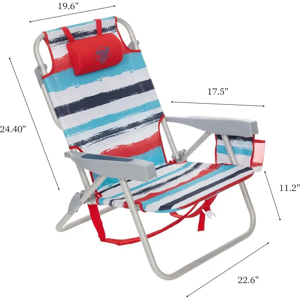 olding Beach Chair Lightweight Backpack Chairs or Adults 5-Position with Lay lat Outdoor Heavy Duty Beach Chair, Red (1 PK)