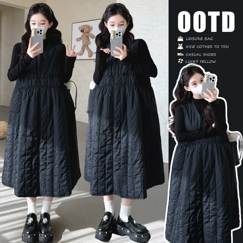 Maternity Suit Autumn Winter 2026 Loose Comfortable Warm Dress With Pocket And Base Top Two Piece Set For Pregnant Women